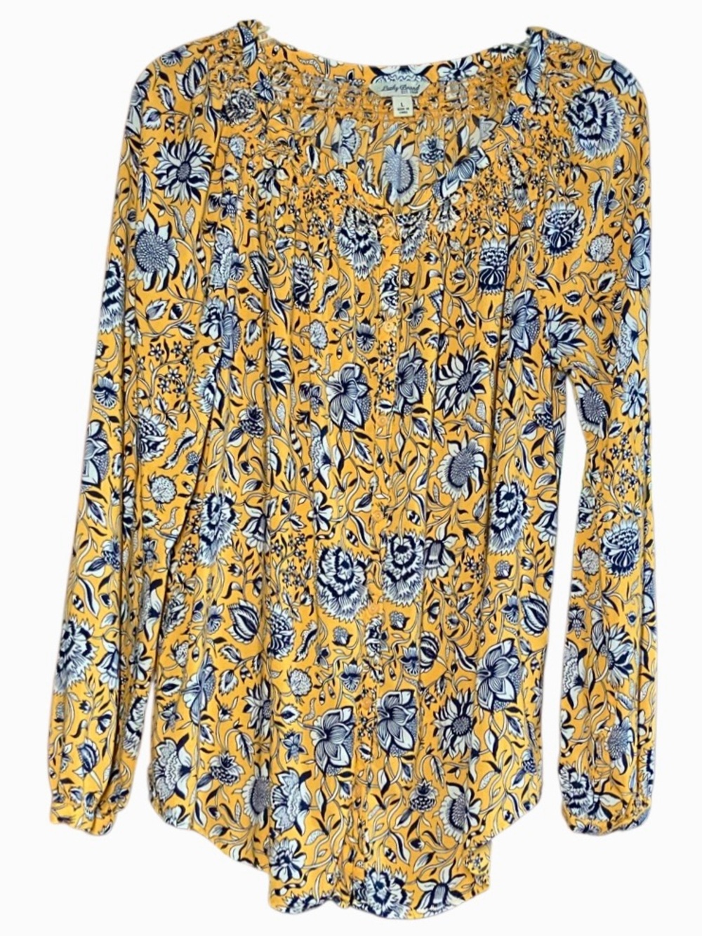 Lucky Brand Jemma Floral Peasant Top in Blue/Gold Women’s L